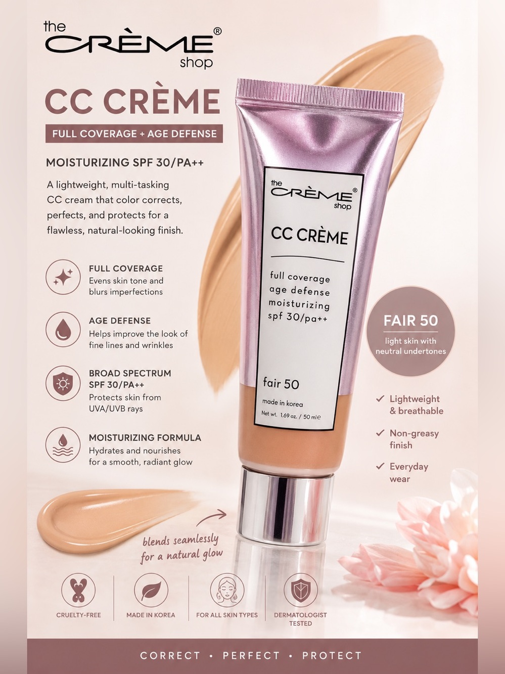 The Crème Shop CC Crème Moisturizing Foundation - Fair 50
